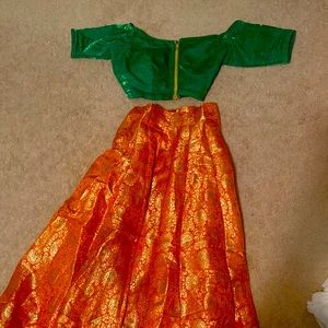 Pretty green top and orange skirt bottom